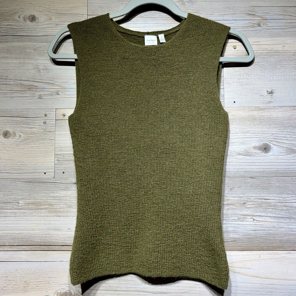 Anne Klein 100% Alpaca Sweater Knit Tank Top Olive Green Women’s S Quiet Luxury